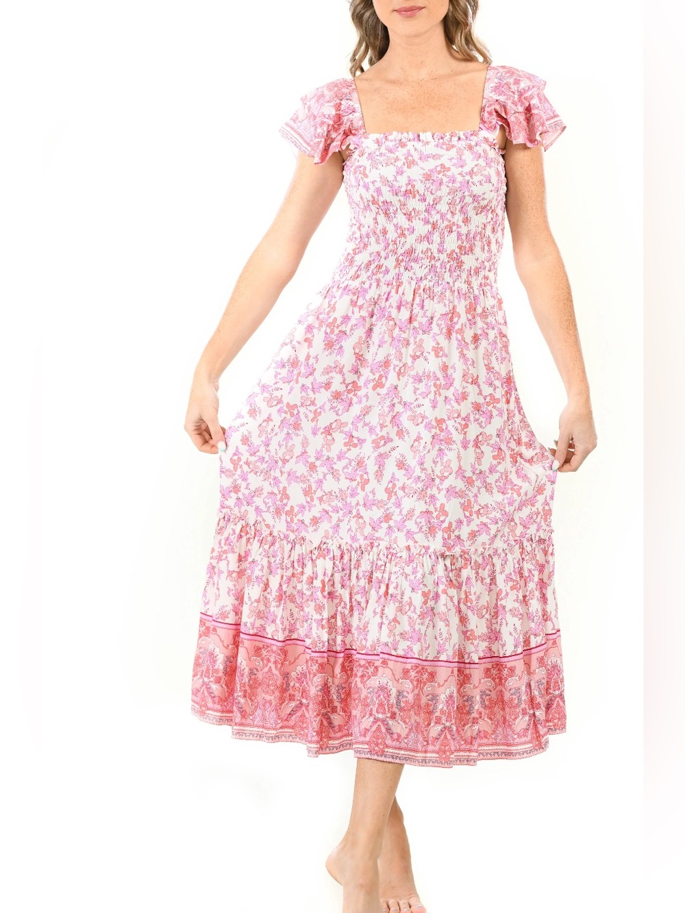 Walker & Wade midi floral smacked back dress size S